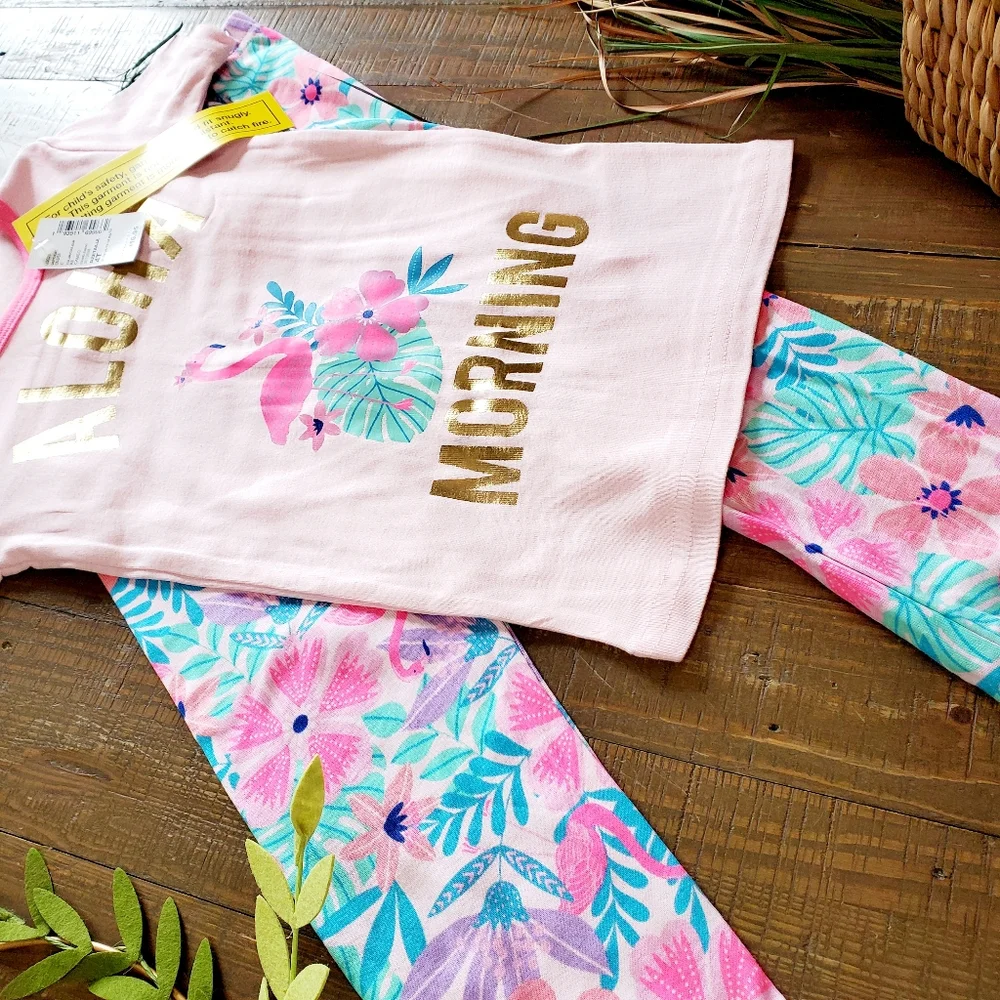 The Children's Place Aloha Snug Fit Tropical Flamigo Cotton Pajamas 2pc
